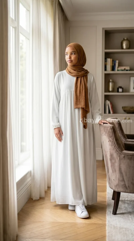 Abaya Évasée Soie de Médine Blanche – vue 2