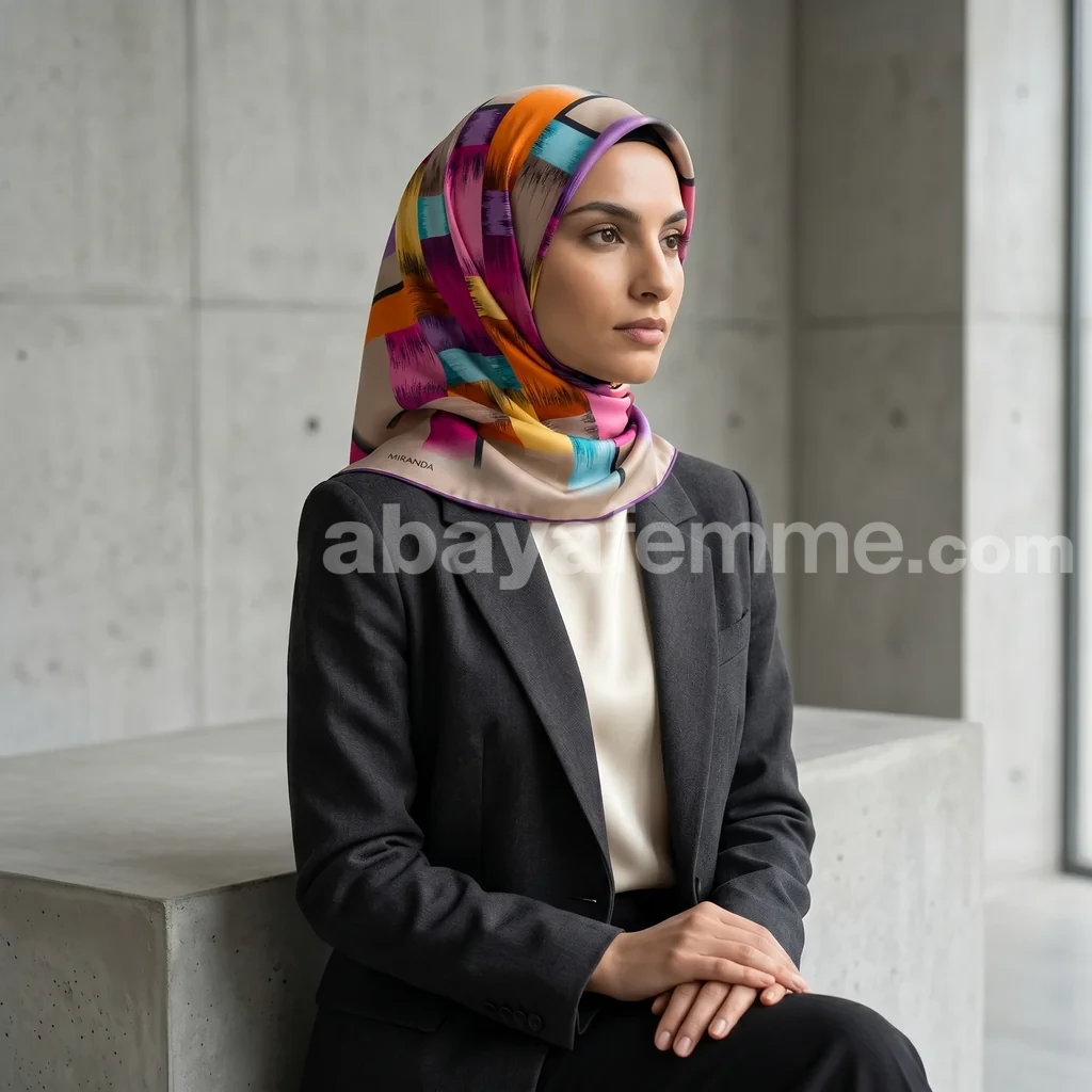 Foulard Collection Luxe FT58 3 Foulard carré imprimé porté avec élégance