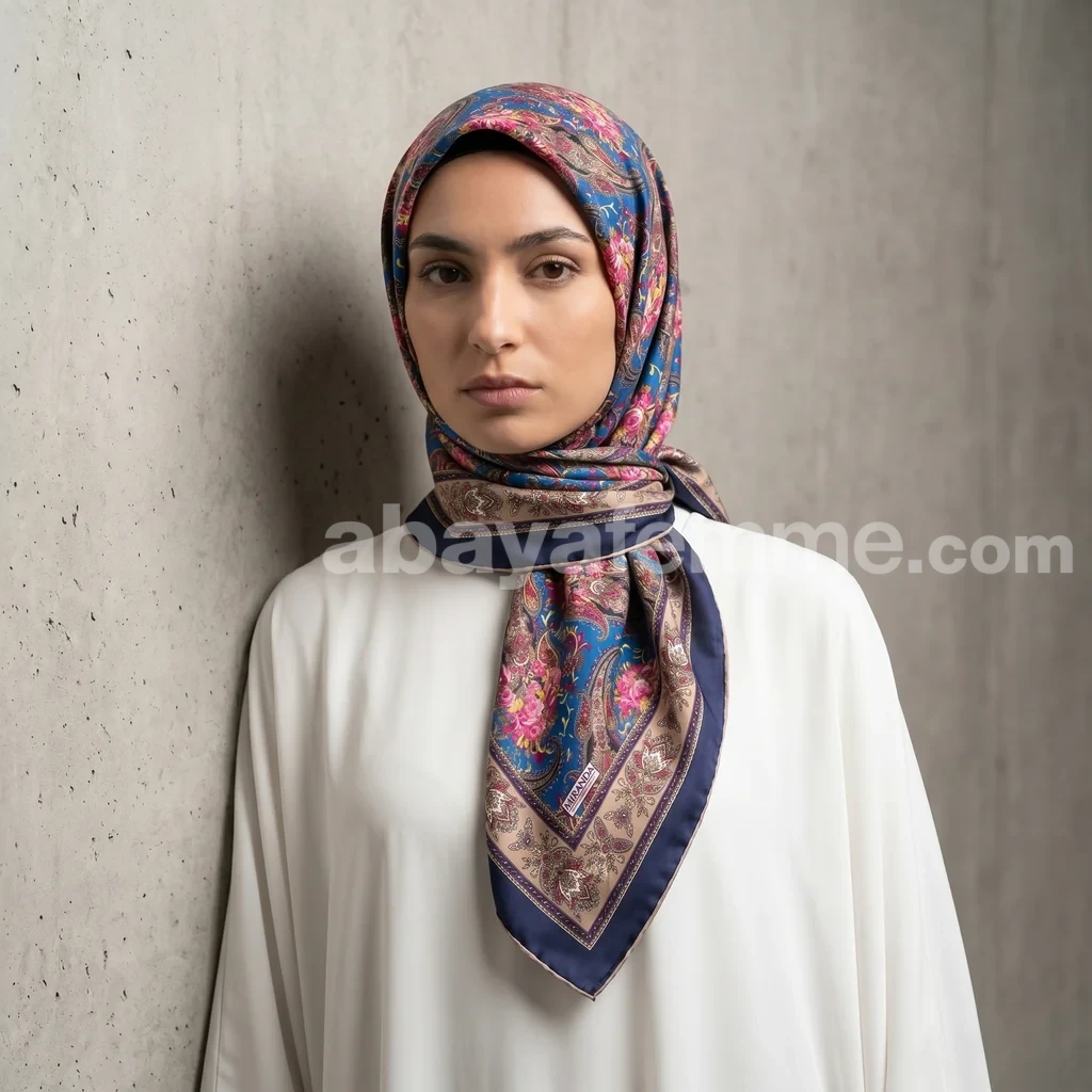Foulard Collection Luxe FT59 2 Détail des finitions du Foulard Carré FT59 en satin imprimé