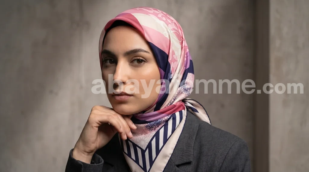 Foulard Collection Luxe FT63 1 Foulard Carré en satin luxe porté avec élégance