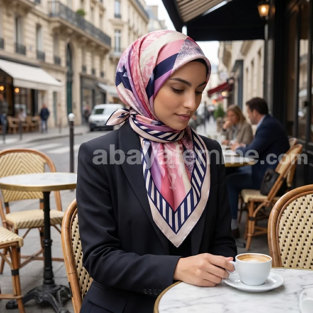 Foulard Collection Luxe FT63 2 Détail des motifs et du tissu satiné du Foulard Carré FT63