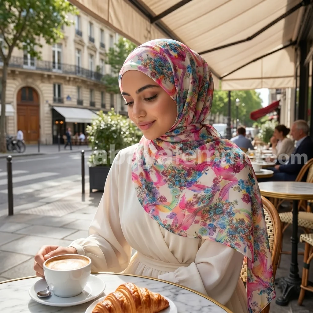 Hijab mousseline imprimé Collection Lilia HMIT04 2 Détail des motifs du hijab mousseline imprimé floral