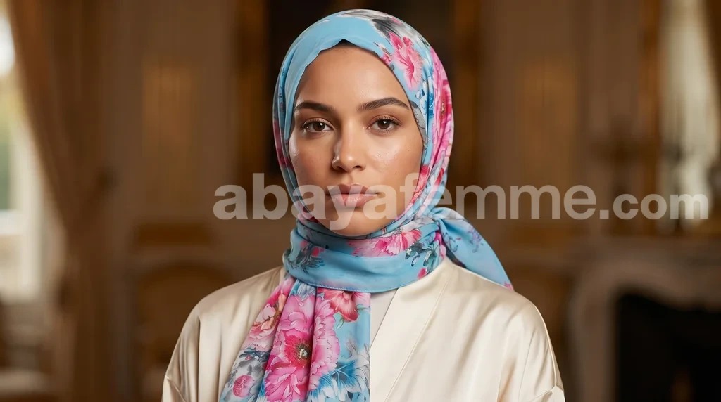 Hijab mousseline imprimé Collection Lilia HMIT07 3 Porté du hijab mousseline imprimé pour un look chic