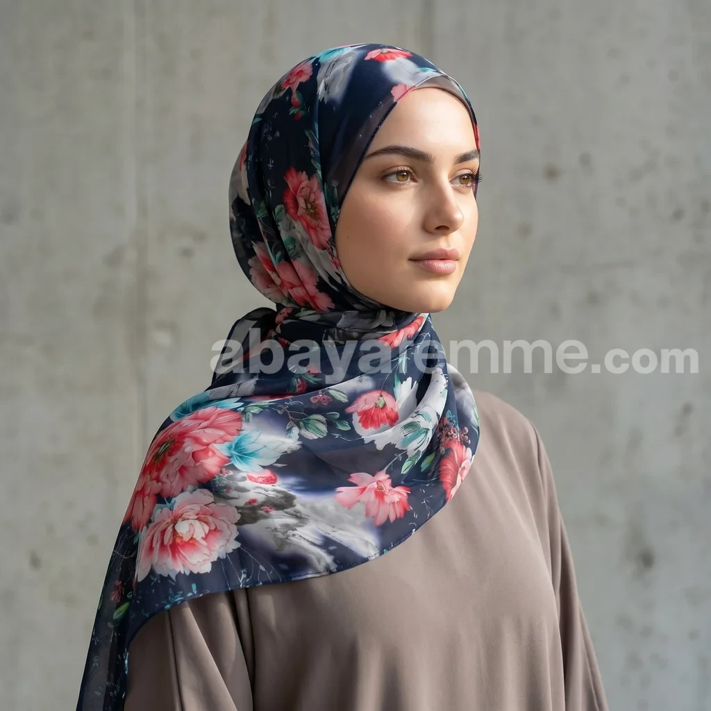 Hijab mousseline imprimé Collection Lilia HMIT10 2 Détail de la texture légère du hijab mousseline imprimé collection lilia hmit10