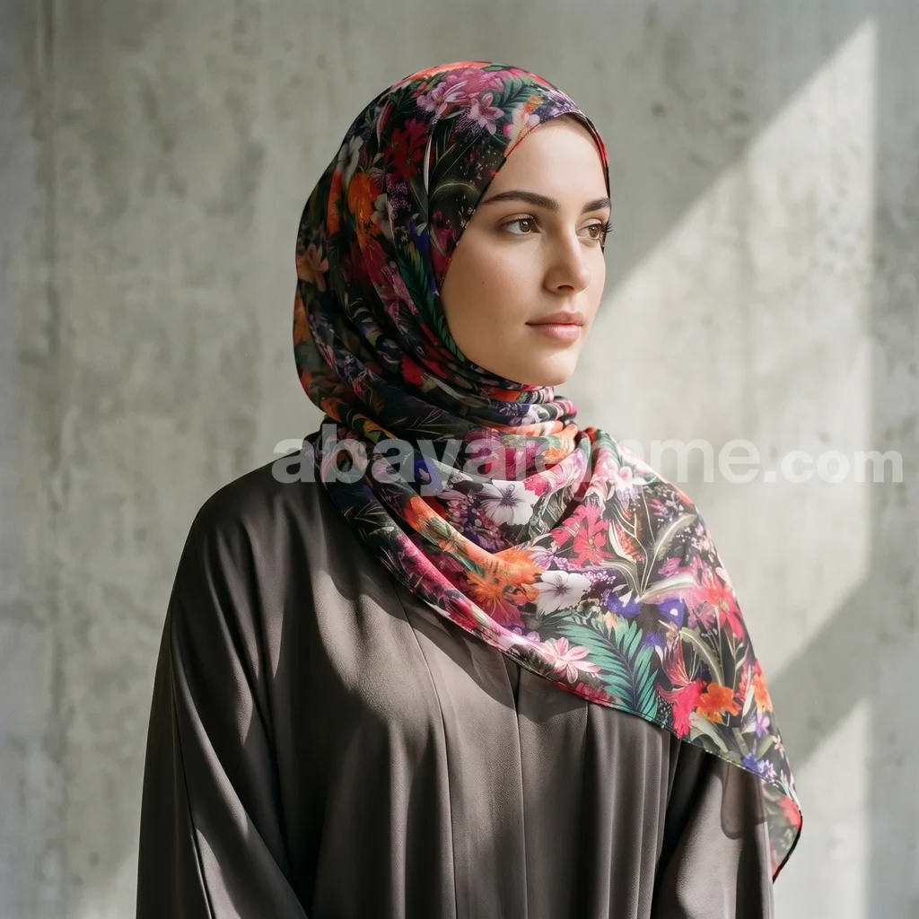 Hijab mousseline imprimé Collection Lilia HMIT11 2 Détail des motifs floraux du hijab mousseline imprimé