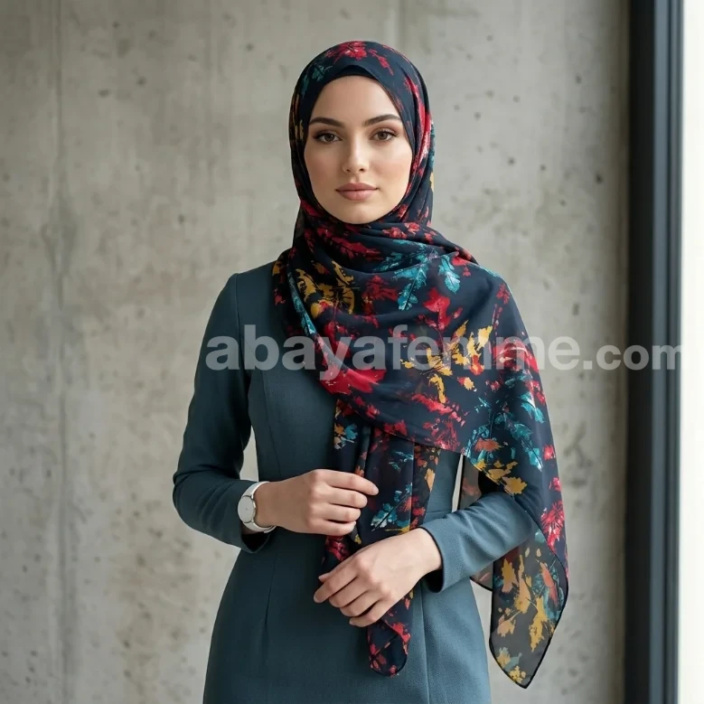 Hijab mousseline imprimé Collection Lilia HMIT13 2 Détail des motifs du hijab mousseline imprimé Lilia