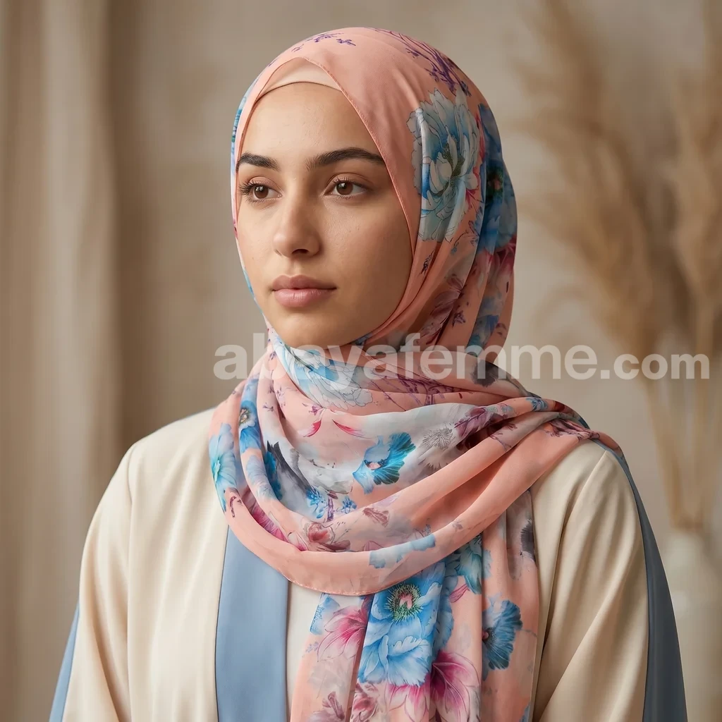 Hijab mousseline imprimé Collection Lilia HMIT16 3 Zoom sur la texture légère du hijab mousseline imprimé