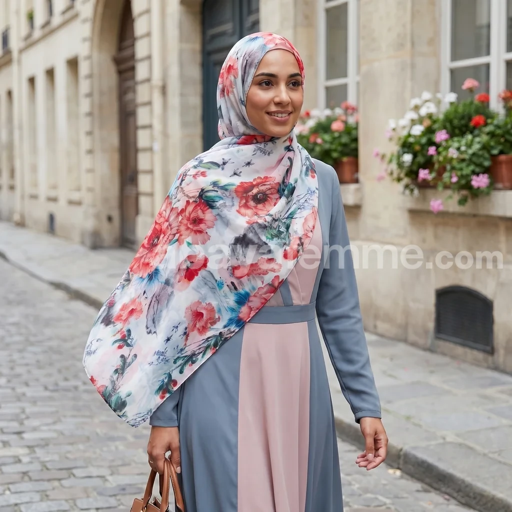 Hijab mousseline imprimé Collection Lilia HMIT19 3 Vue rapprochée de la texture du hijab imprimé Lilia