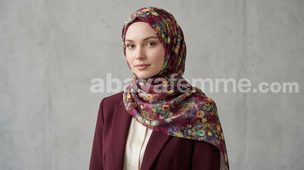 Hijab mousseline imprimé Collection Lilia HMIT21 1 Hijab mousseline imprimé aux motifs floraux délicats Collection Lilia