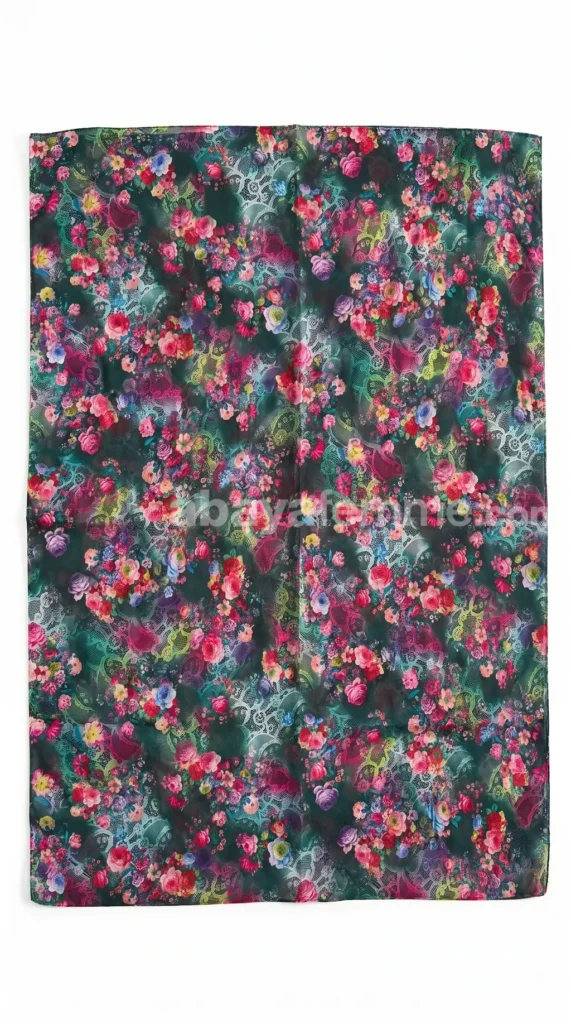 Hijab mousseline imprimé Collection Lilia HMIT22 4 Vue d'ensemble du voile en mousseline imprimée motifs botaniques