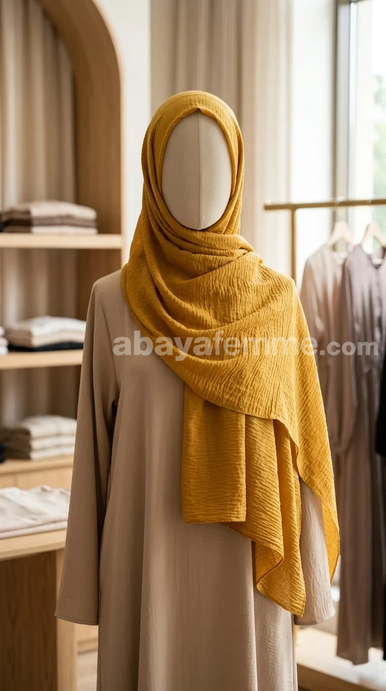 Hijab Froissé Jaune Moutarde Basic Collection pour tenue modeste femme musulmane