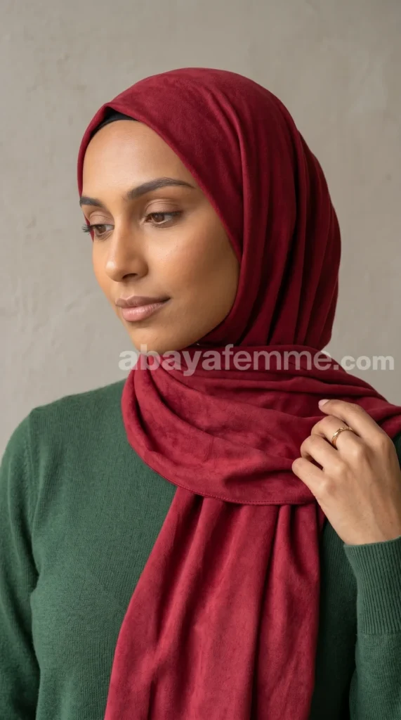 Hijab Daim Rouge carmin – vue 3