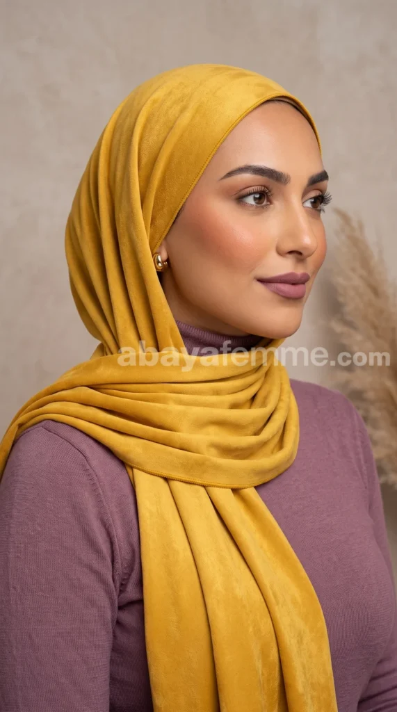 Hijab Daim Jaune Moutarde – vue 3