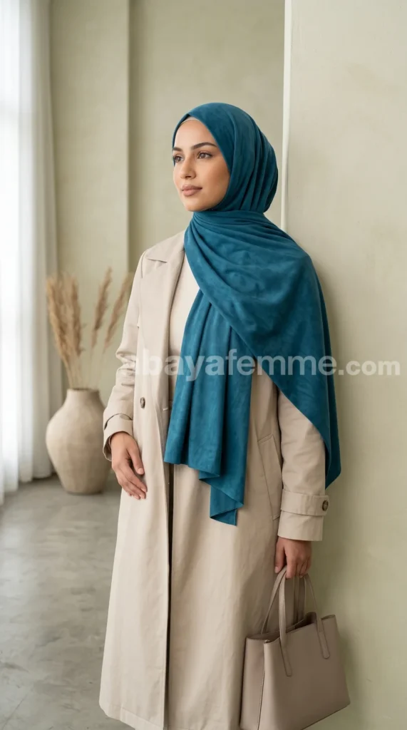 Hijab Daim Bleu canard – vue 2