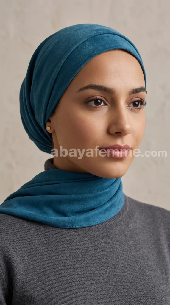 Hijab Daim Bleu canard – vue 3