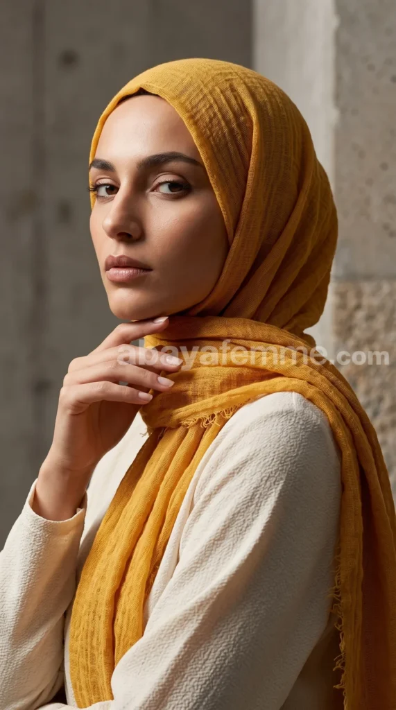 Hijab Froissé Jaune Moutarde Basic Collection – view 2