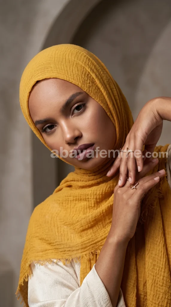 Hijab Froissé Jaune Moutarde Basic Collection – view 3