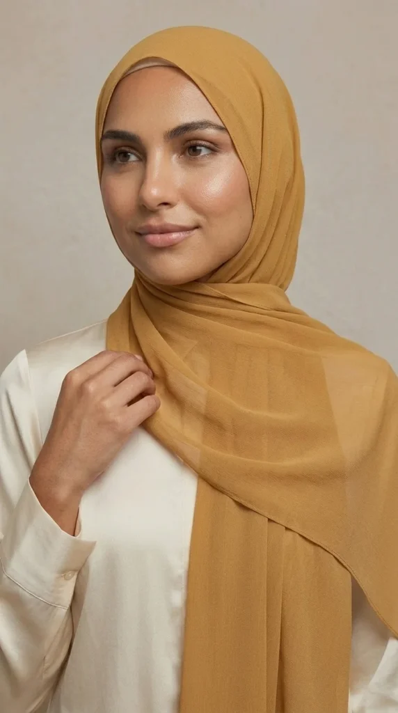 Hijab Mousseline Camel Chaud Collection XL – vue 1