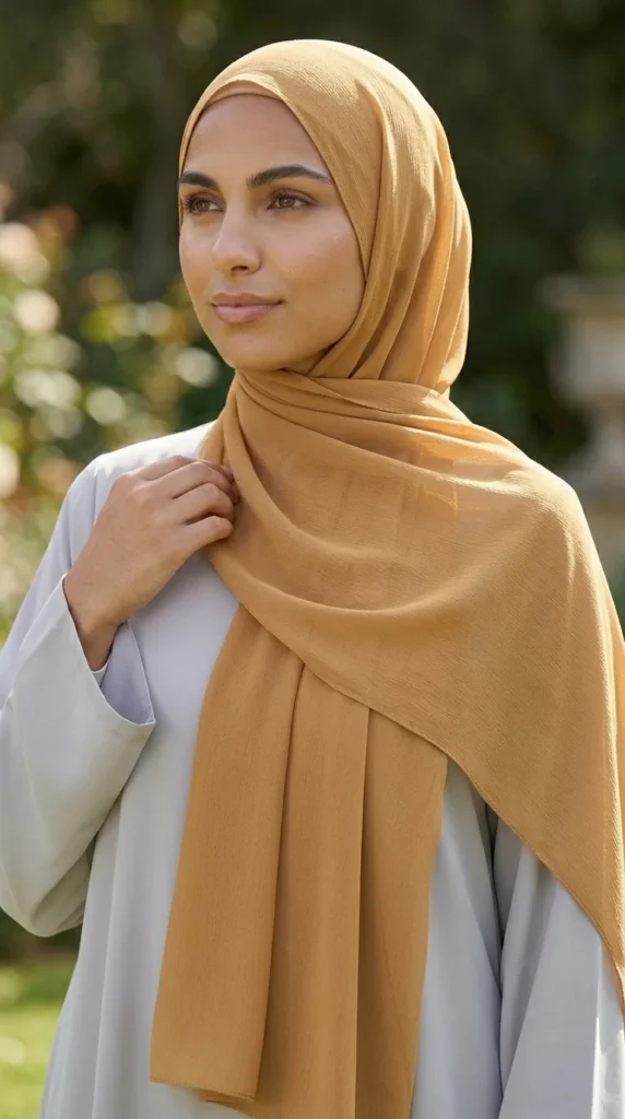 Hijab Mousseline Camel Chaud Collection XL – vue 3