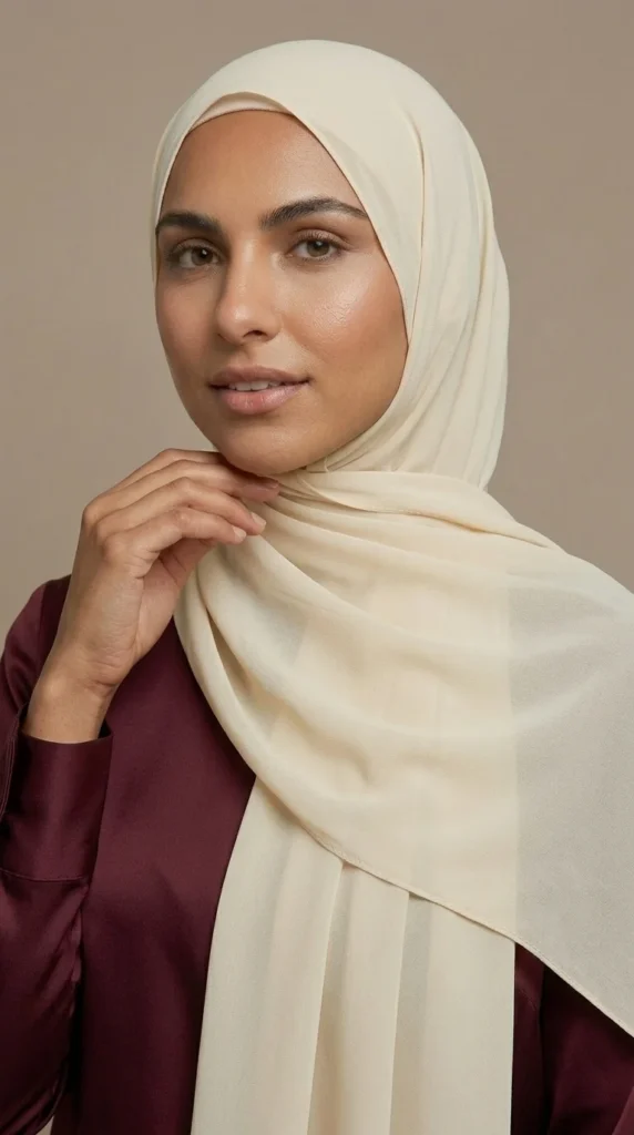 Hijab Mousseline creme Collection XL – vue 1