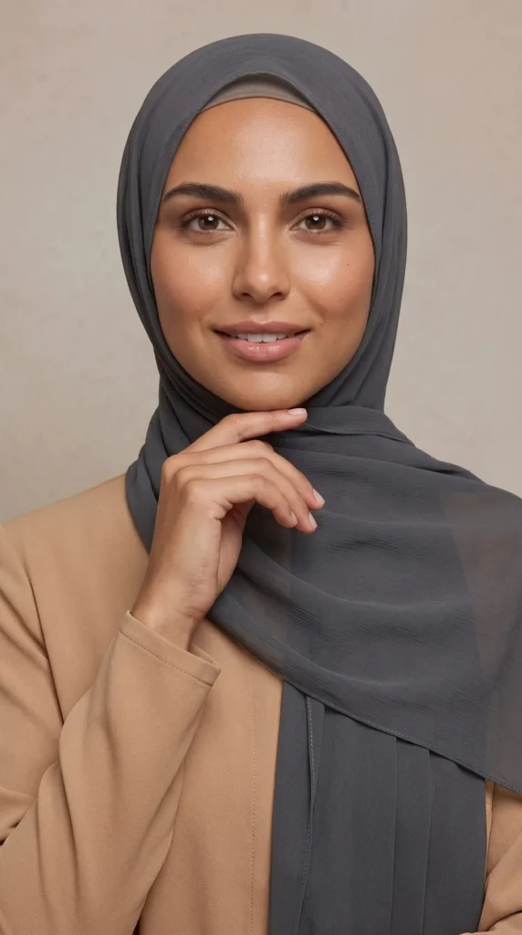 Hijab Mousseline Gris anthracite Premium Collection – vue 4
