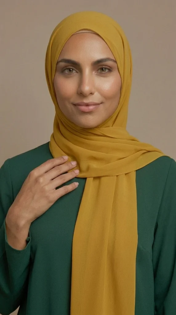 Hijab Mousseline Jaune Moutarde Premium Collection – vue 4