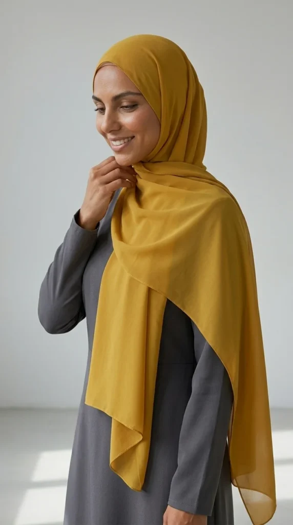 Hijab Mousseline Jaune Moutarde Premium Collection – vue 2
