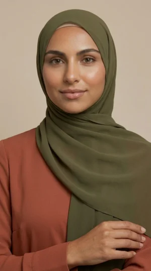 Hijab Mousseline Olive Premium Collection