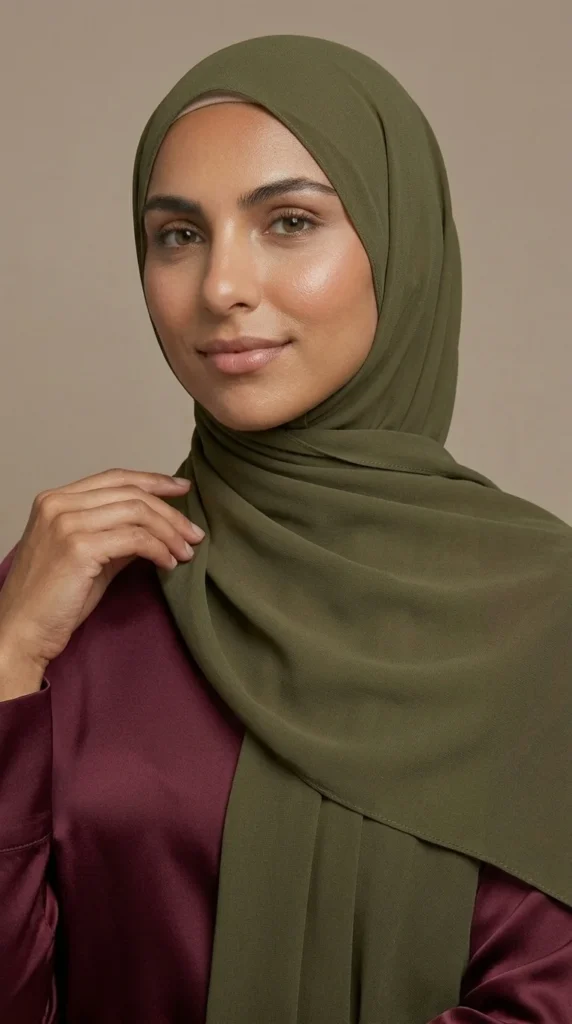 Hijab Mousseline Olive Premium Collection – vue 4