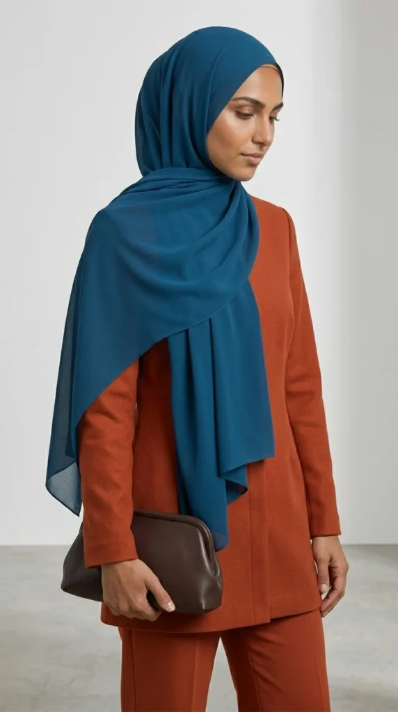 Hijab Mousseline Bleu canard Premium Collection – view 2