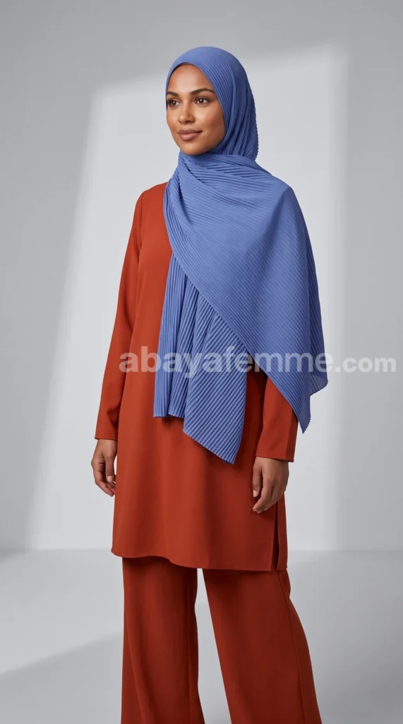 Hijab Plissé Bleu Collection Careena – vue 1