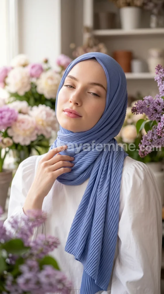 Hijab Plissé Bleu Collection Careena – vue 2