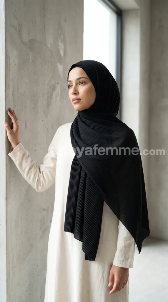 Hijab Plissé Noir Careena – vue 2