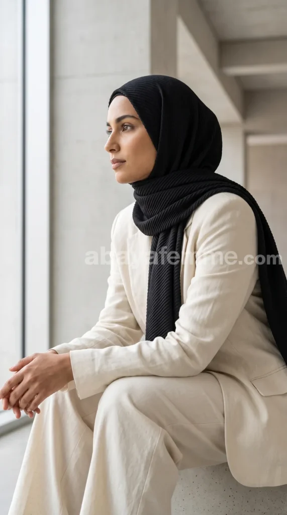 Hijab Plissé Noir Careena – vue 1