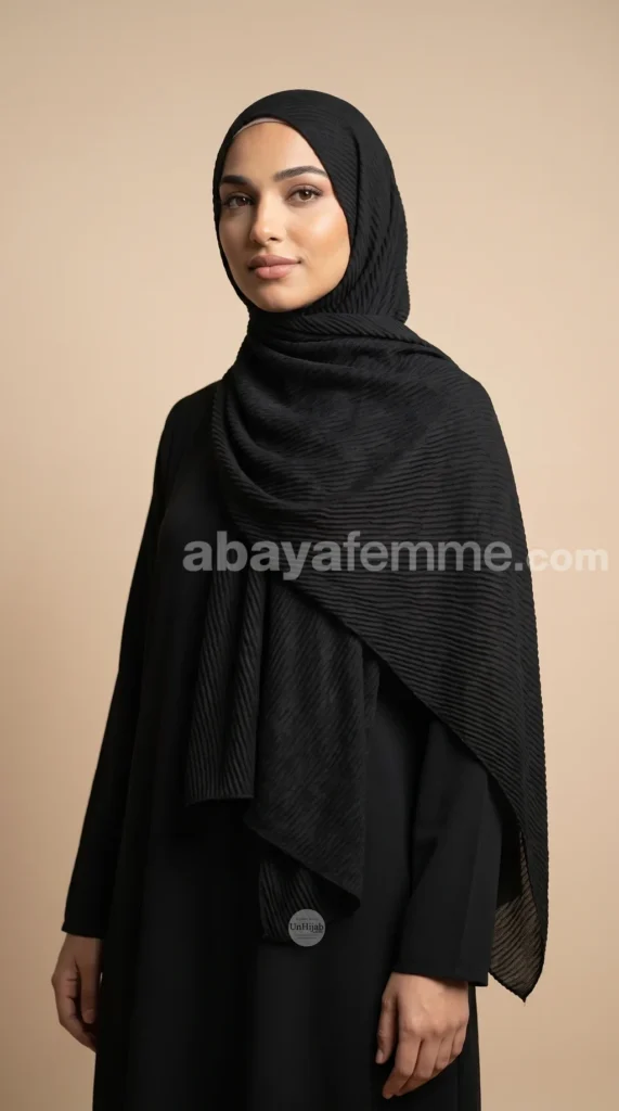 Hijab Plissé Noir Careena – vue 3