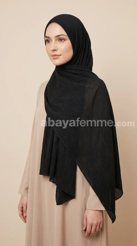 Hijab Plissé Noir Careena – vue 4