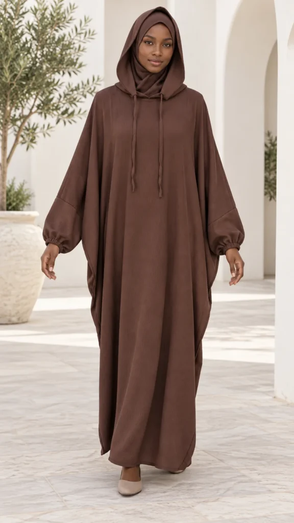 Abaya papillon brun foncé à capuche en jazz