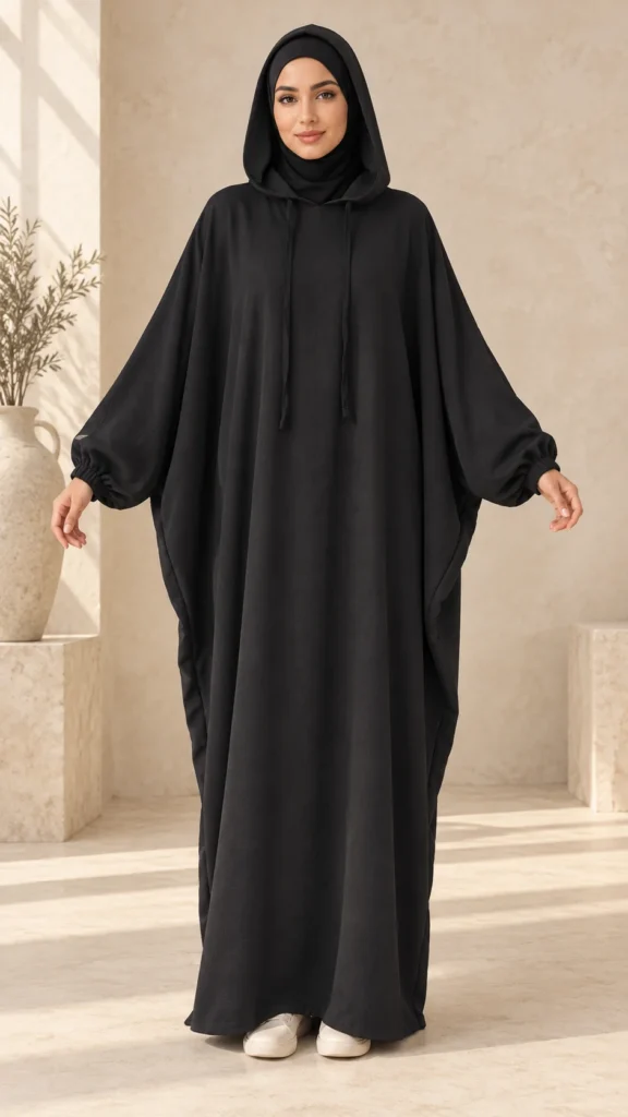 Abaya papillon noire à capuche en jazz