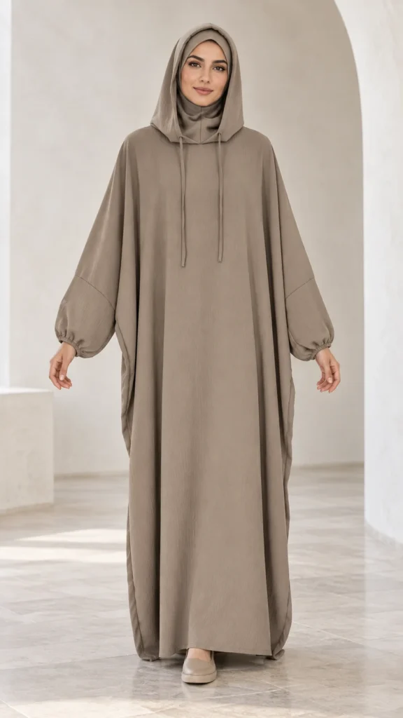 Abaya papillon taupe à capuche en jazz
