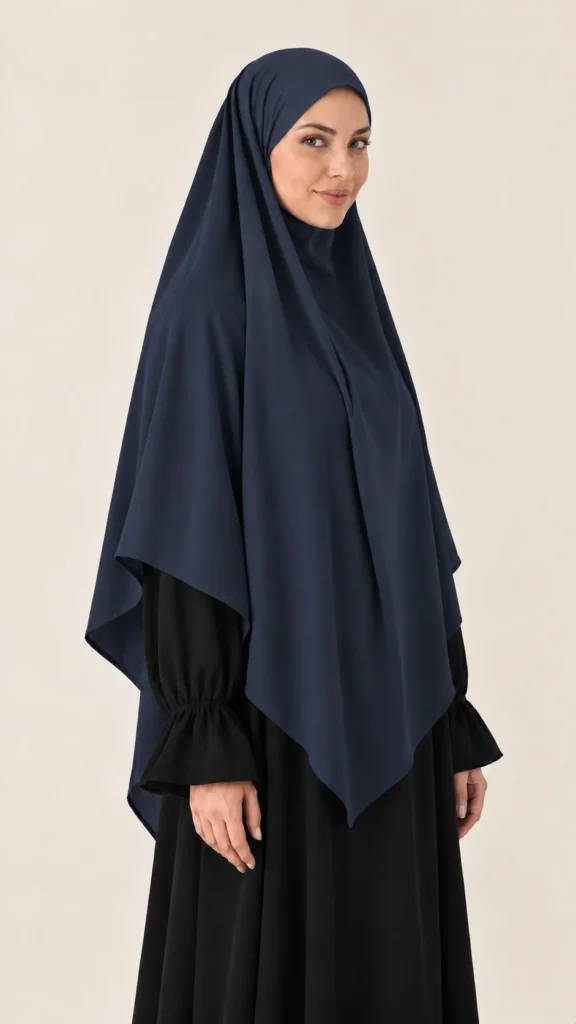 Khimar court en soie de Médine bleu marine