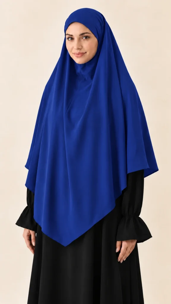 Khimar court en soie de Médine bleu roi