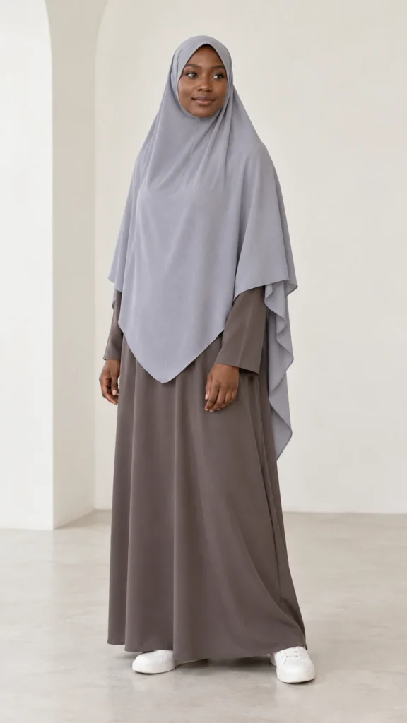 Khimar long gris clair en jazz
