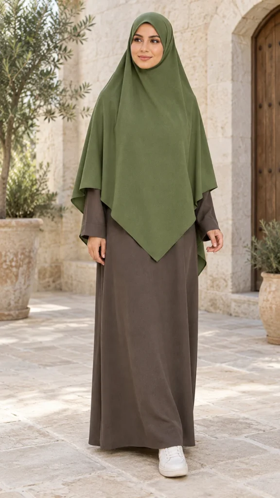 Khimar long kaki en jazz