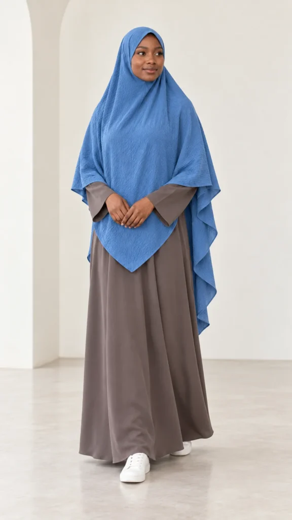 Khimar long en jazz bleu denim